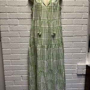 Max Studio Green and White Tiered Sundress Gingham XS